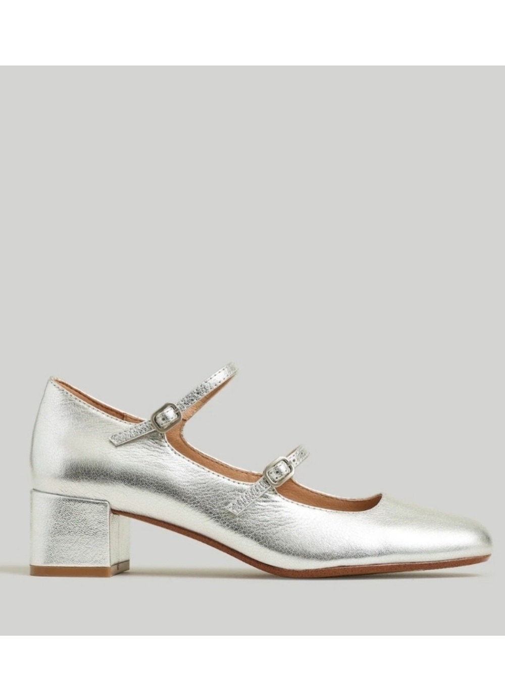 Madewell Nettie Metallic Silver Double-Strap Mary Jane Heel